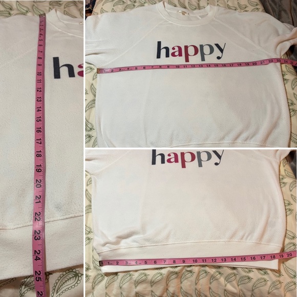 Z Supply Happy Graphic Print Sweatshirt Ivory White Crew Neck Lightweight M - Picture 11 of 11